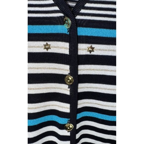 ESCADA Vintage 90's Striped Rayon Knit Striped Cardigan Size 36/Small Black Blue - Picture 4 of 9